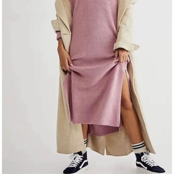 Free People Beach Claudia Sweater Knit Hooded Dress in Dusty Rose Sz S - Picture 11 of 11